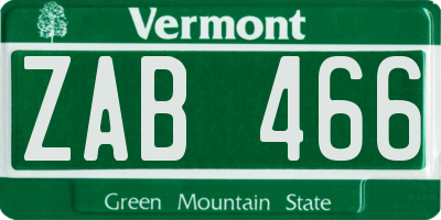 VT license plate ZAB466