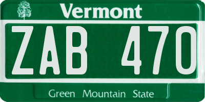 VT license plate ZAB470