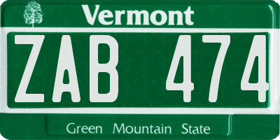 VT license plate ZAB474