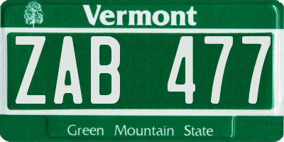 VT license plate ZAB477