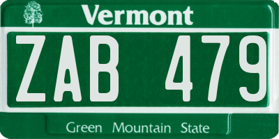 VT license plate ZAB479