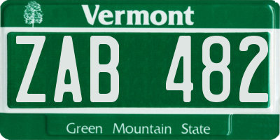 VT license plate ZAB482