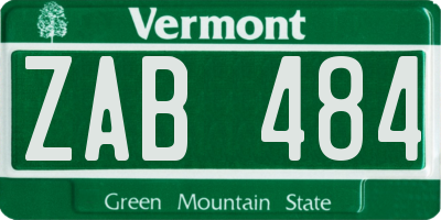 VT license plate ZAB484