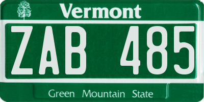VT license plate ZAB485