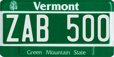 VT license plate ZAB500