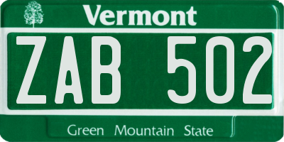 VT license plate ZAB502