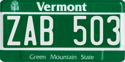 VT license plate ZAB503