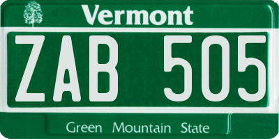 VT license plate ZAB505