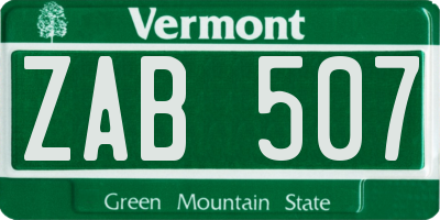 VT license plate ZAB507