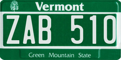 VT license plate ZAB510