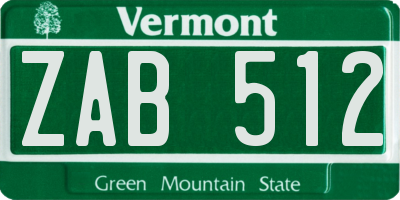 VT license plate ZAB512