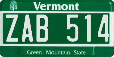VT license plate ZAB514