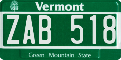 VT license plate ZAB518