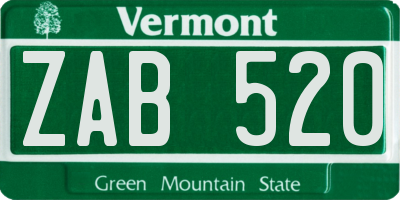 VT license plate ZAB520