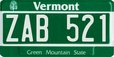 VT license plate ZAB521