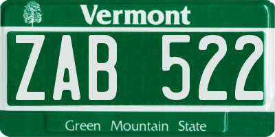 VT license plate ZAB522