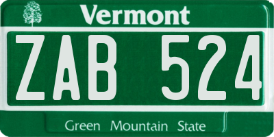 VT license plate ZAB524
