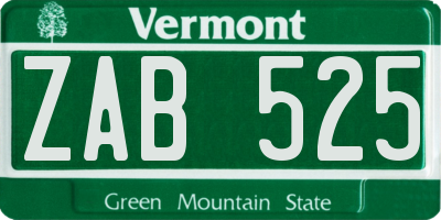 VT license plate ZAB525