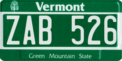 VT license plate ZAB526