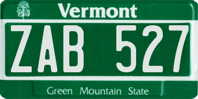 VT license plate ZAB527
