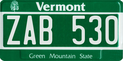 VT license plate ZAB530