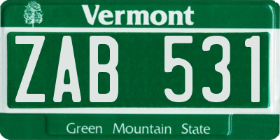 VT license plate ZAB531