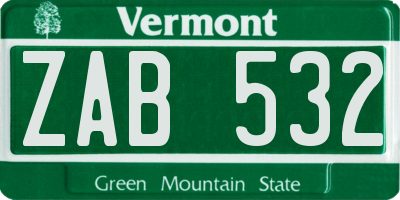 VT license plate ZAB532