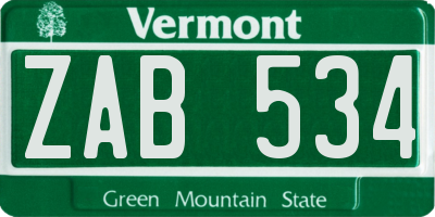 VT license plate ZAB534