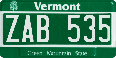 VT license plate ZAB535