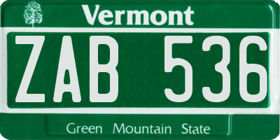 VT license plate ZAB536