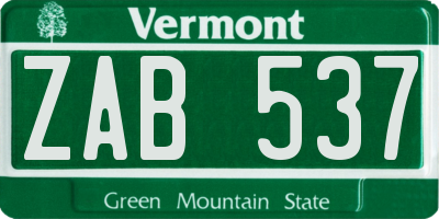 VT license plate ZAB537