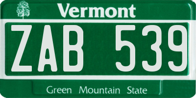VT license plate ZAB539