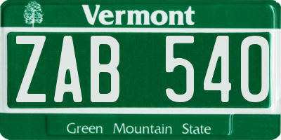 VT license plate ZAB540