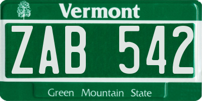 VT license plate ZAB542