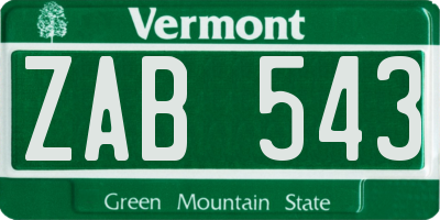 VT license plate ZAB543