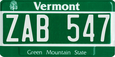 VT license plate ZAB547
