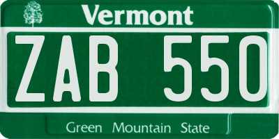 VT license plate ZAB550