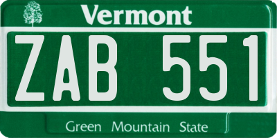 VT license plate ZAB551