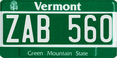 VT license plate ZAB560