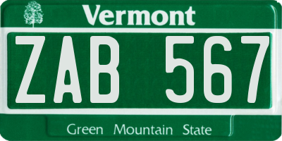 VT license plate ZAB567