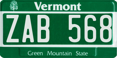 VT license plate ZAB568