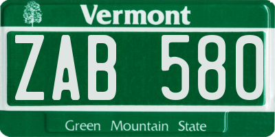 VT license plate ZAB580