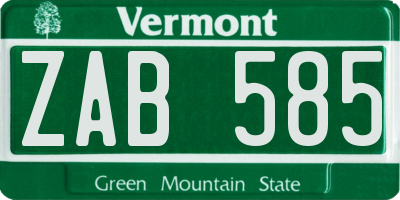 VT license plate ZAB585