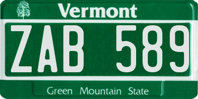 VT license plate ZAB589