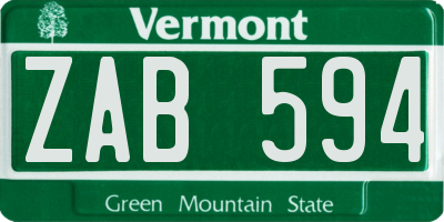 VT license plate ZAB594