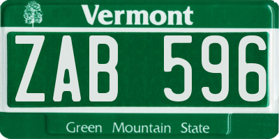 VT license plate ZAB596