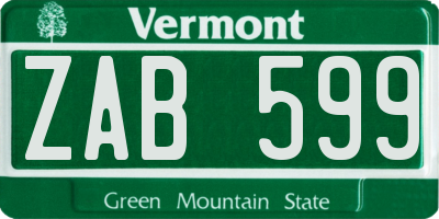 VT license plate ZAB599