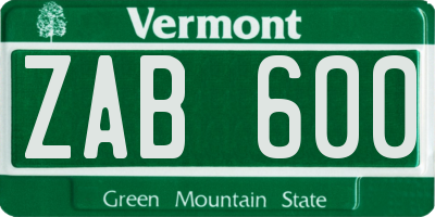 VT license plate ZAB600