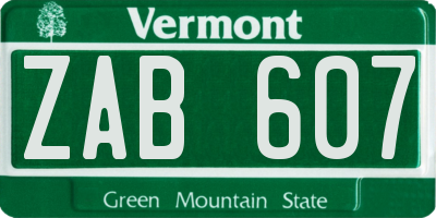 VT license plate ZAB607
