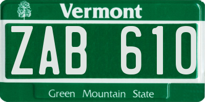 VT license plate ZAB610